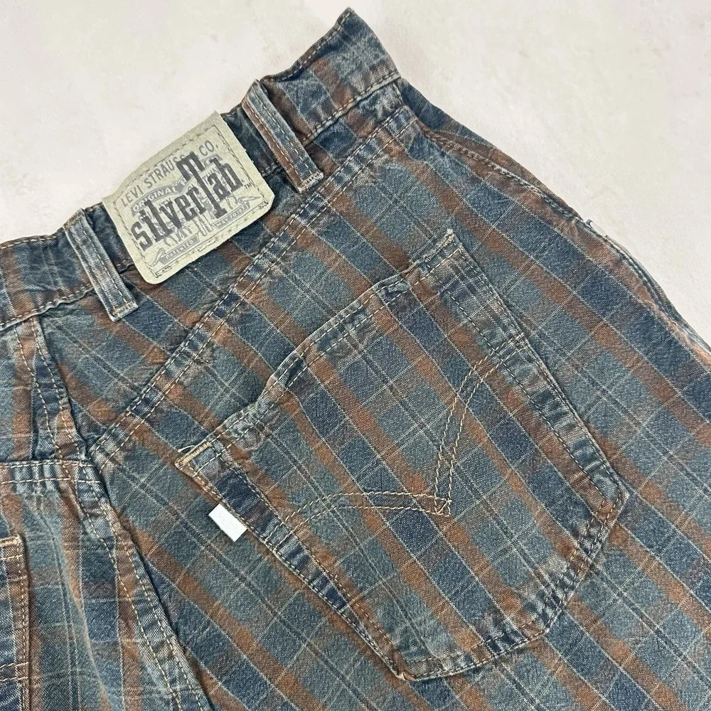 Vintage Levi's Silver Tab Loose Shorts Mens Size 34 Plaid Denim Cotton 90s USA